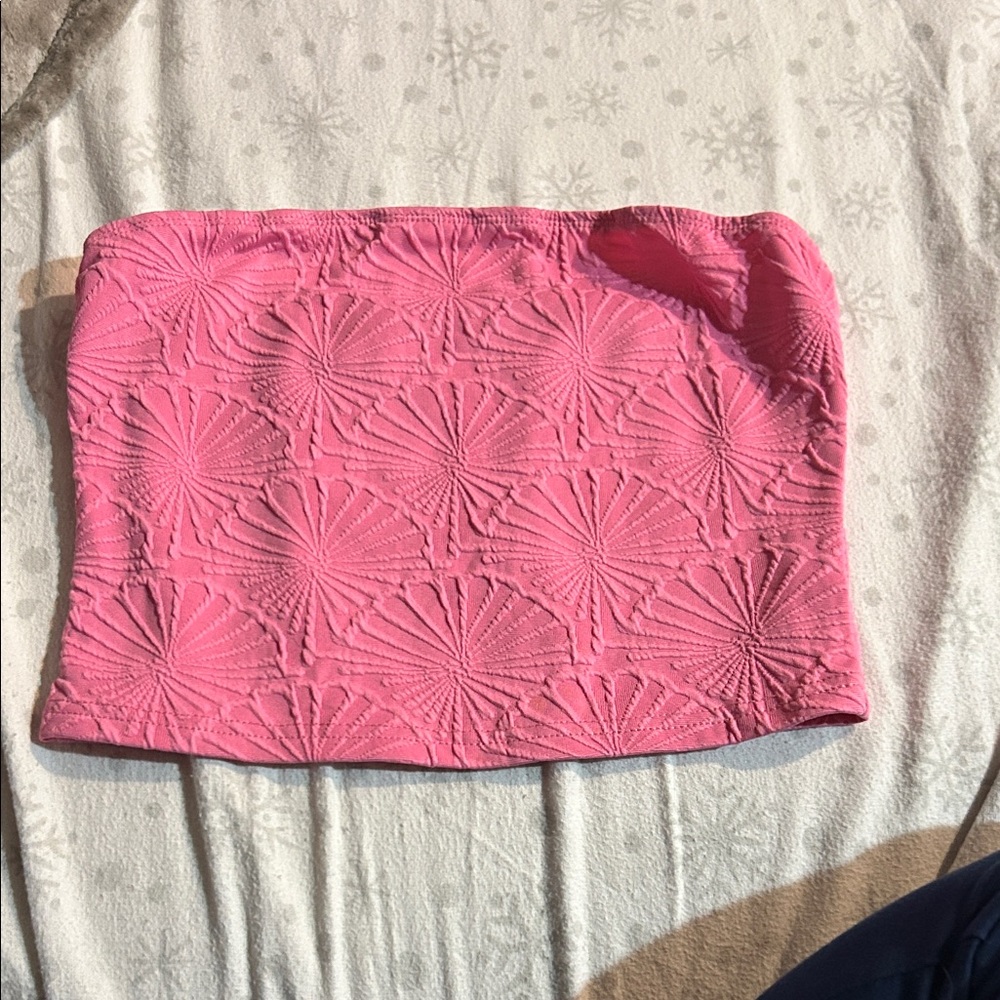 Pink Textured Strapless Top